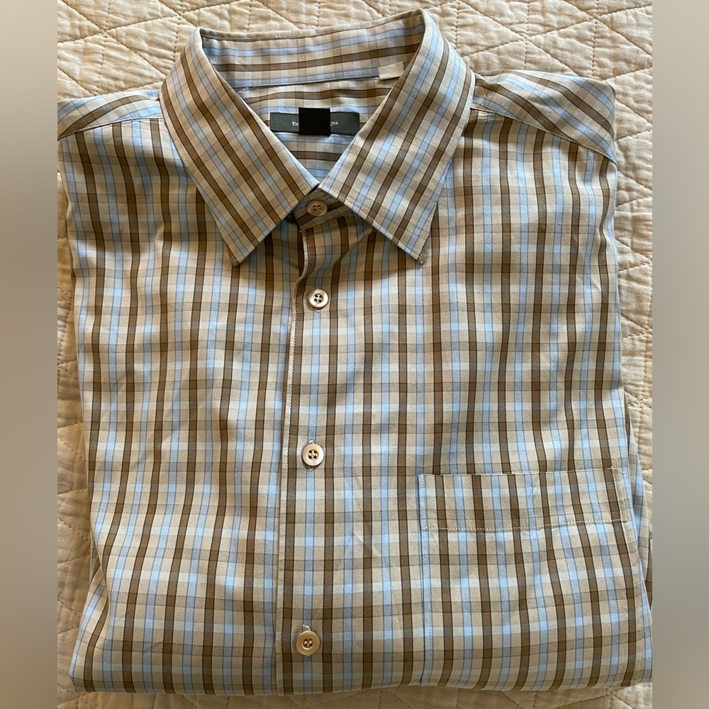 Ermenegildo Zegna Vintage Button Under Collar Multicolor Check Print Shirt 2XB